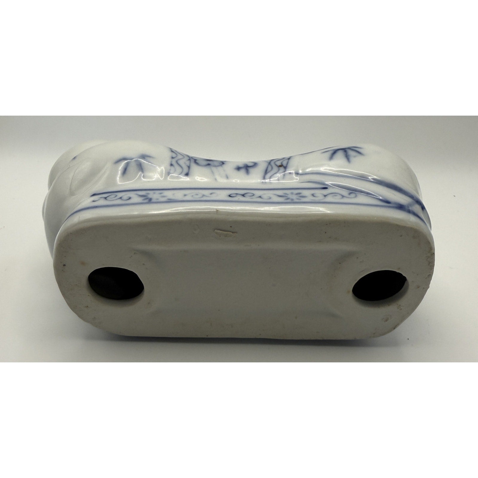 Vintage Chinese Blue and White Porcelain Reclining Buddha Baby Pillow FIgurine