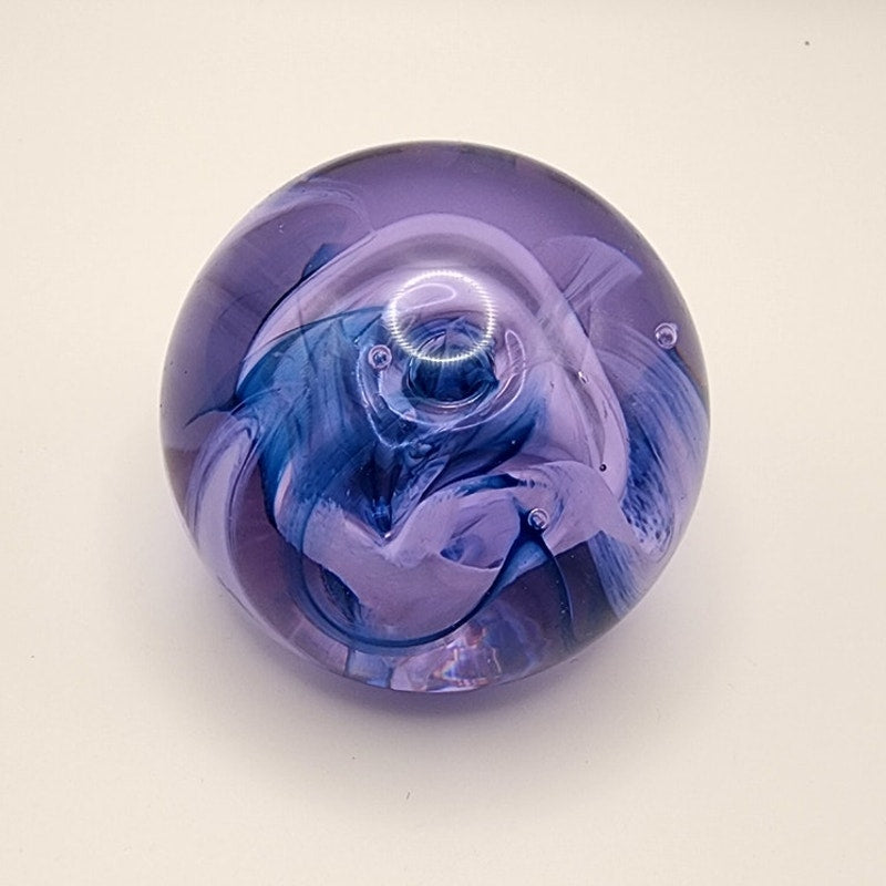 Signed Caithness Glass Mooncrystal Blue / Purple Swirl Paperweight - Scotland