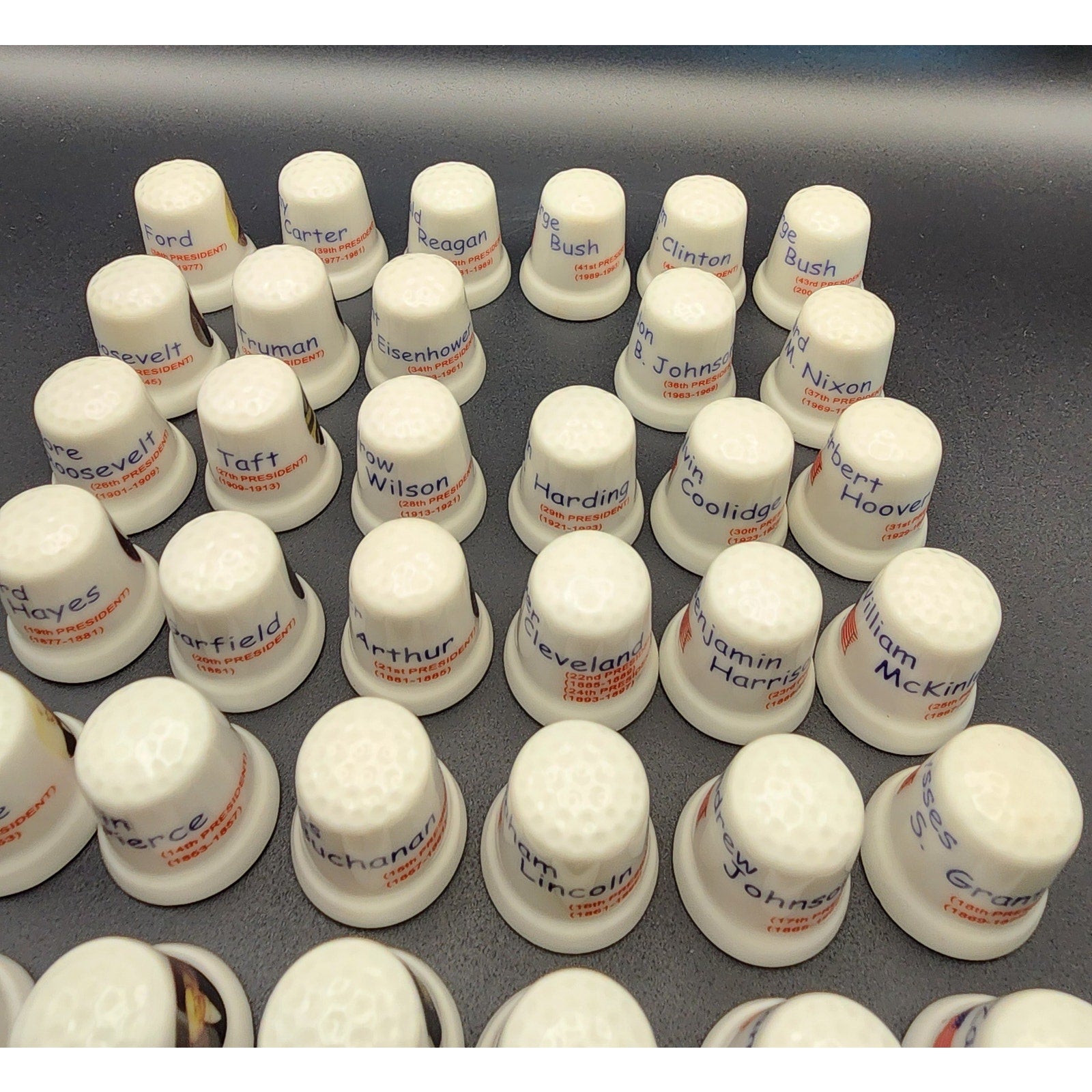 Lot of 41 Vintage Collectible Porcelain Thimbles Featuring US Presidents 1-43