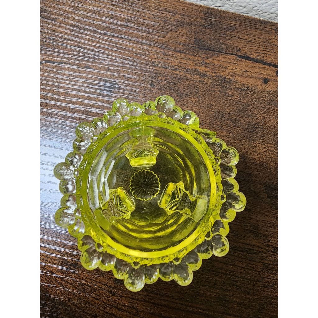 Vintage Boyd Crystal Art Glass Forget Me Not Toothpick Holder - Vaseline Uranium
