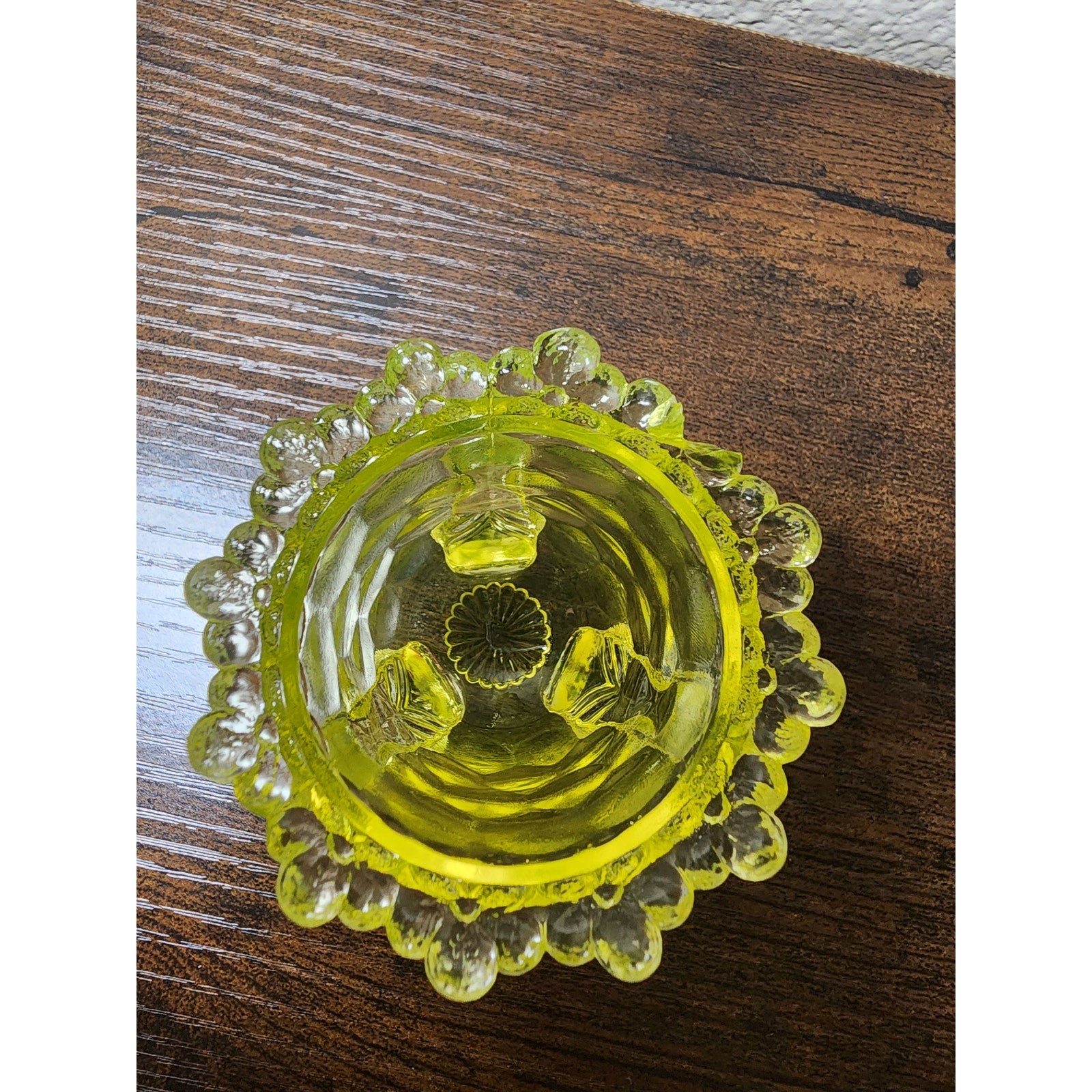 Vintage Boyd Crystal Art Glass Forget Me Not Toothpick Holder - Vaseline Uranium