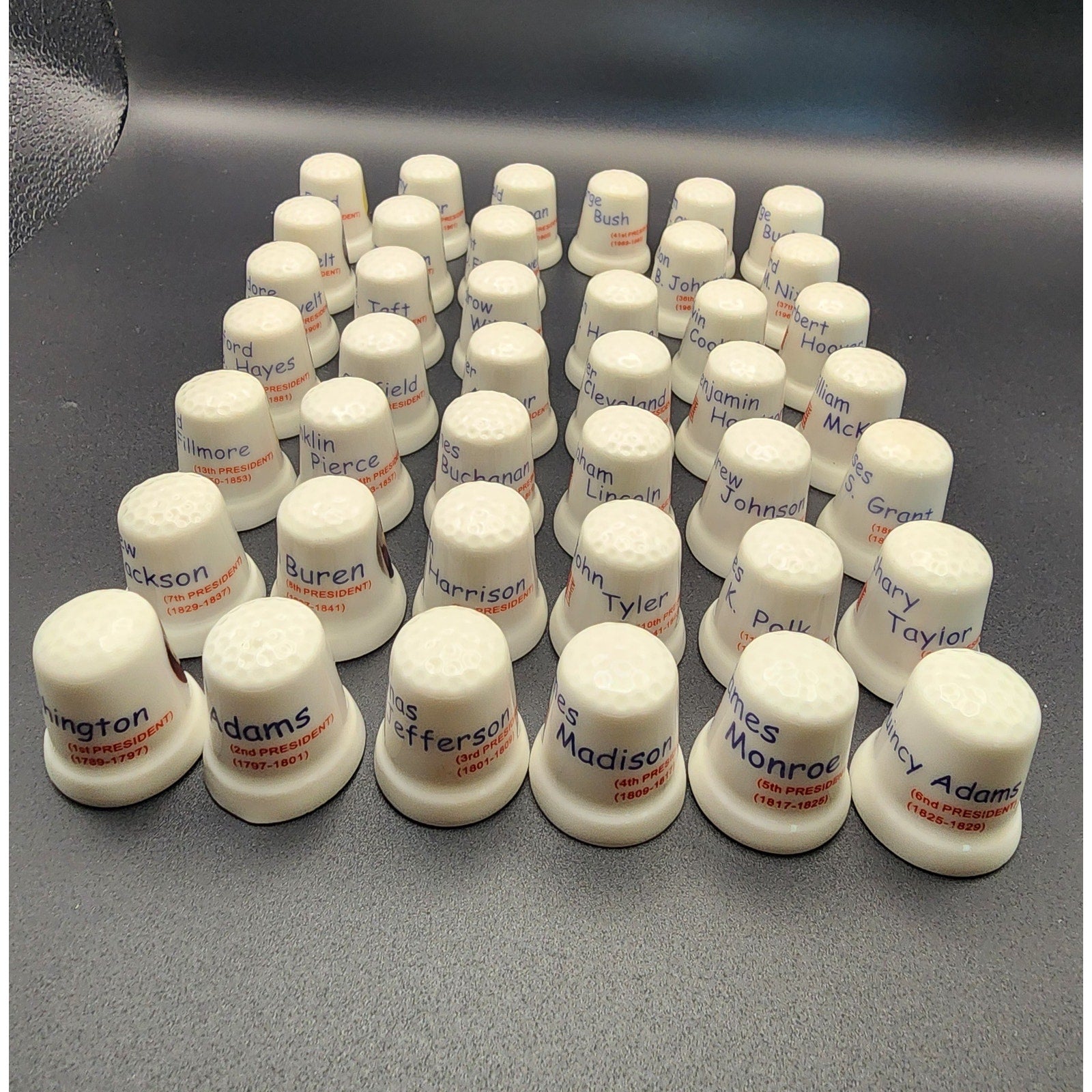 Lot of 41 Vintage Collectible Porcelain Thimbles Featuring US Presidents 1-43