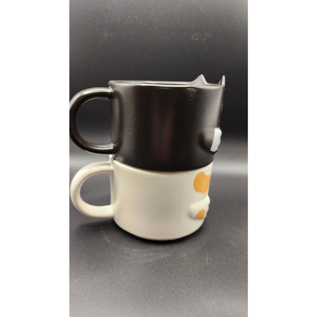 Set of Jifoow Stackable Ceramic Cat Mugs - Black & White