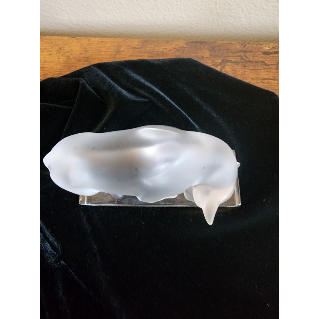 Lalique Crystal Bull Sculpture - French Art Glass Taurus Paperweight Exec Gift
