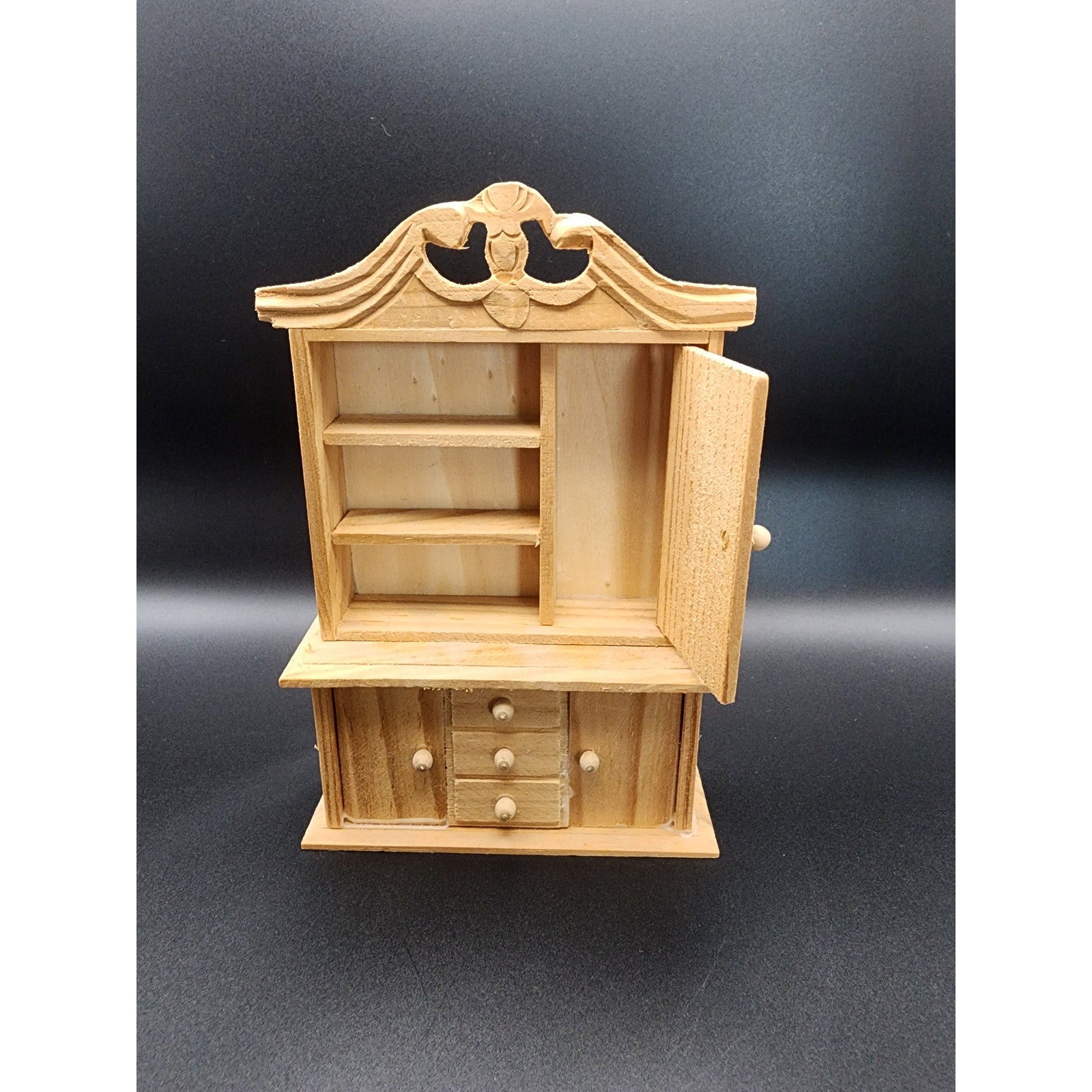EHI - Doll House Unfinished Wood Furniture - Cabinet Bookcase w/ Shelves 1 Door
