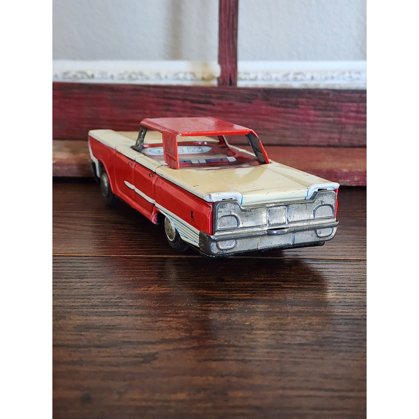 1960s Lithographed Tin Toy Ford Galaxie Car & Camping Trailer Set