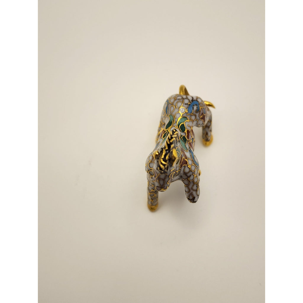 Vintage Miniature White Chinese Cloisonne Enamel Horse  Figurine w/ Gold Accents