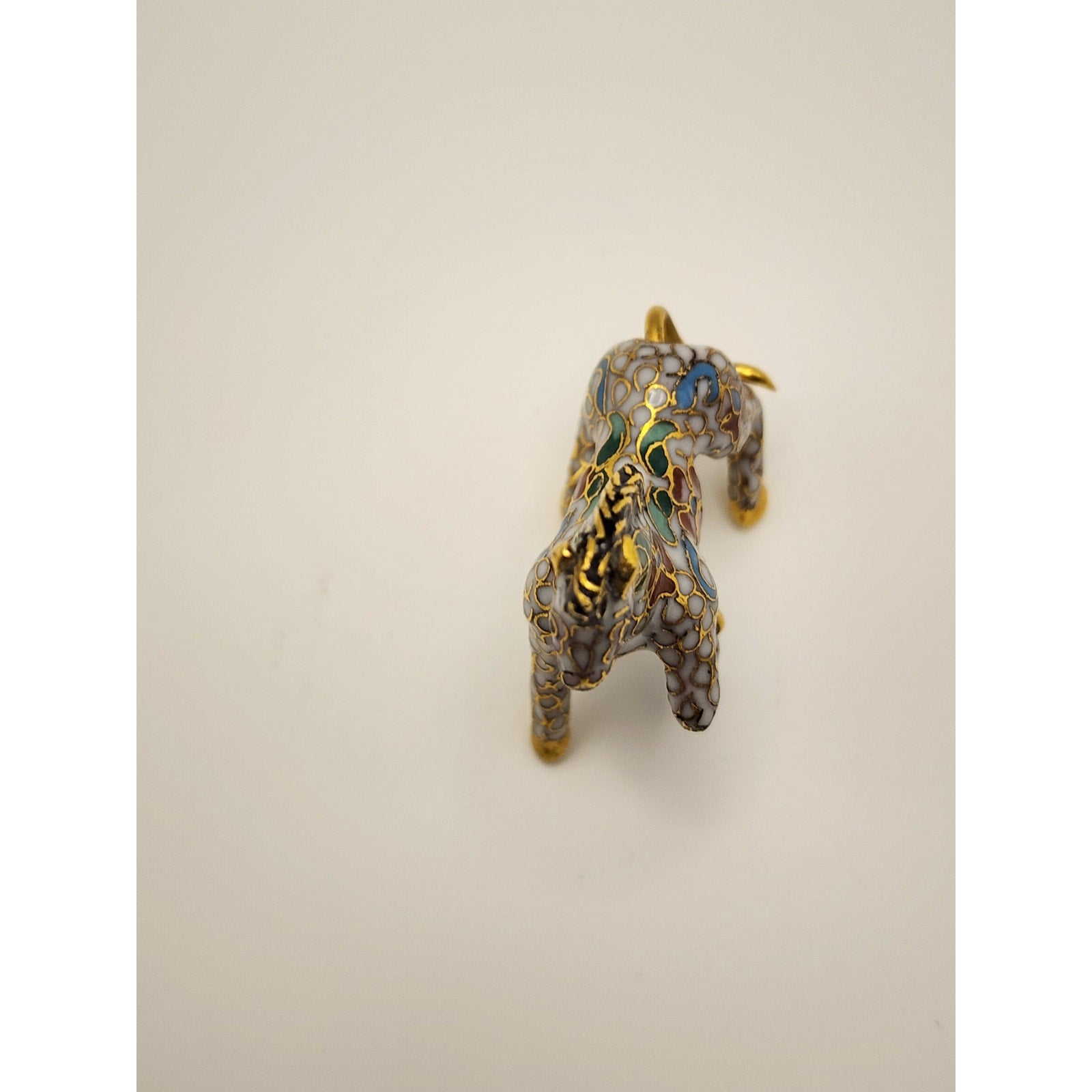 Vintage Miniature White Chinese Cloisonne Enamel Horse  Figurine w/ Gold Accents