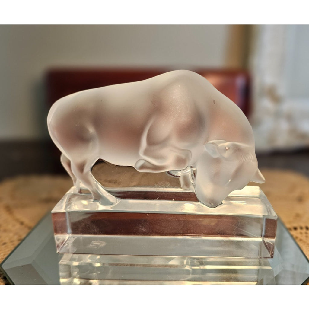 Lalique Crystal Bull Sculpture - French Art Glass Taurus Paperweight Exec Gift