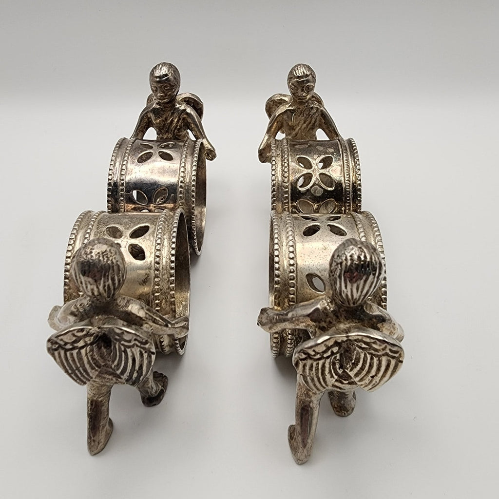 Antique Victorian Figural Silverplate Napkin Ring w/ Cherub / Angels Set of 4