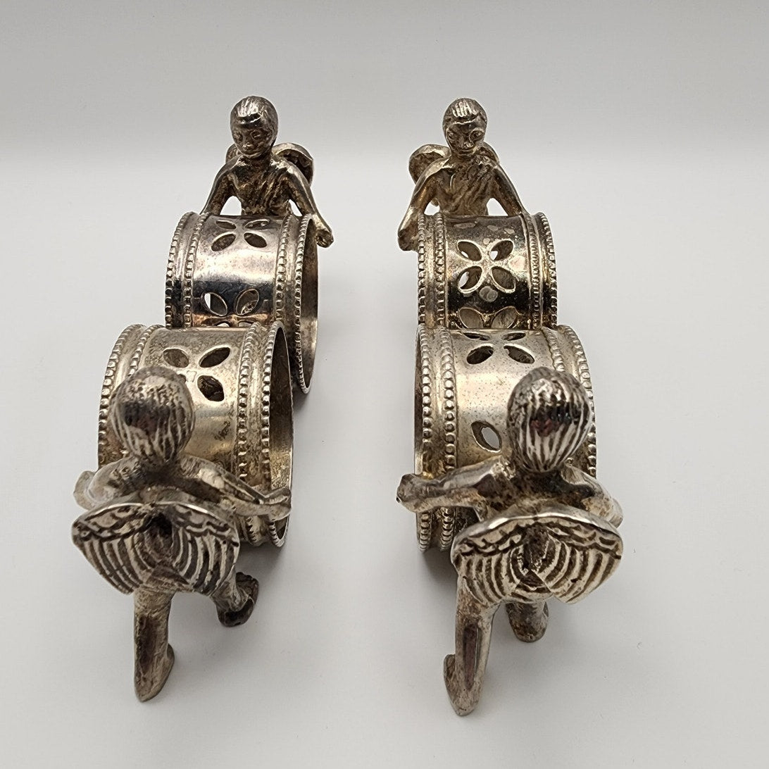 Antique Victorian Figural Silverplate Napkin Ring w/ Cherub / Angels Set of 4