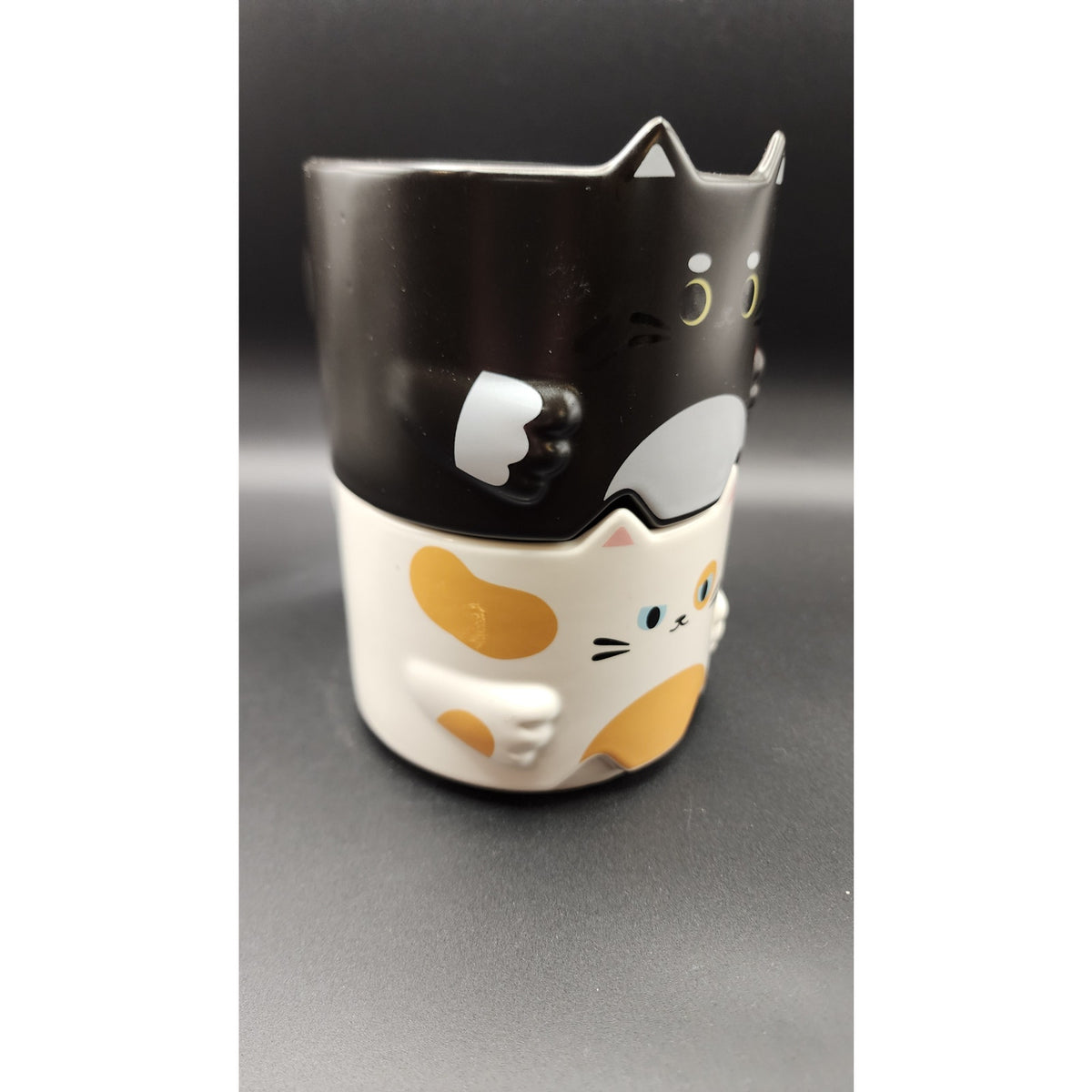 Set of Jifoow Stackable Ceramic Cat Mugs - Black & White