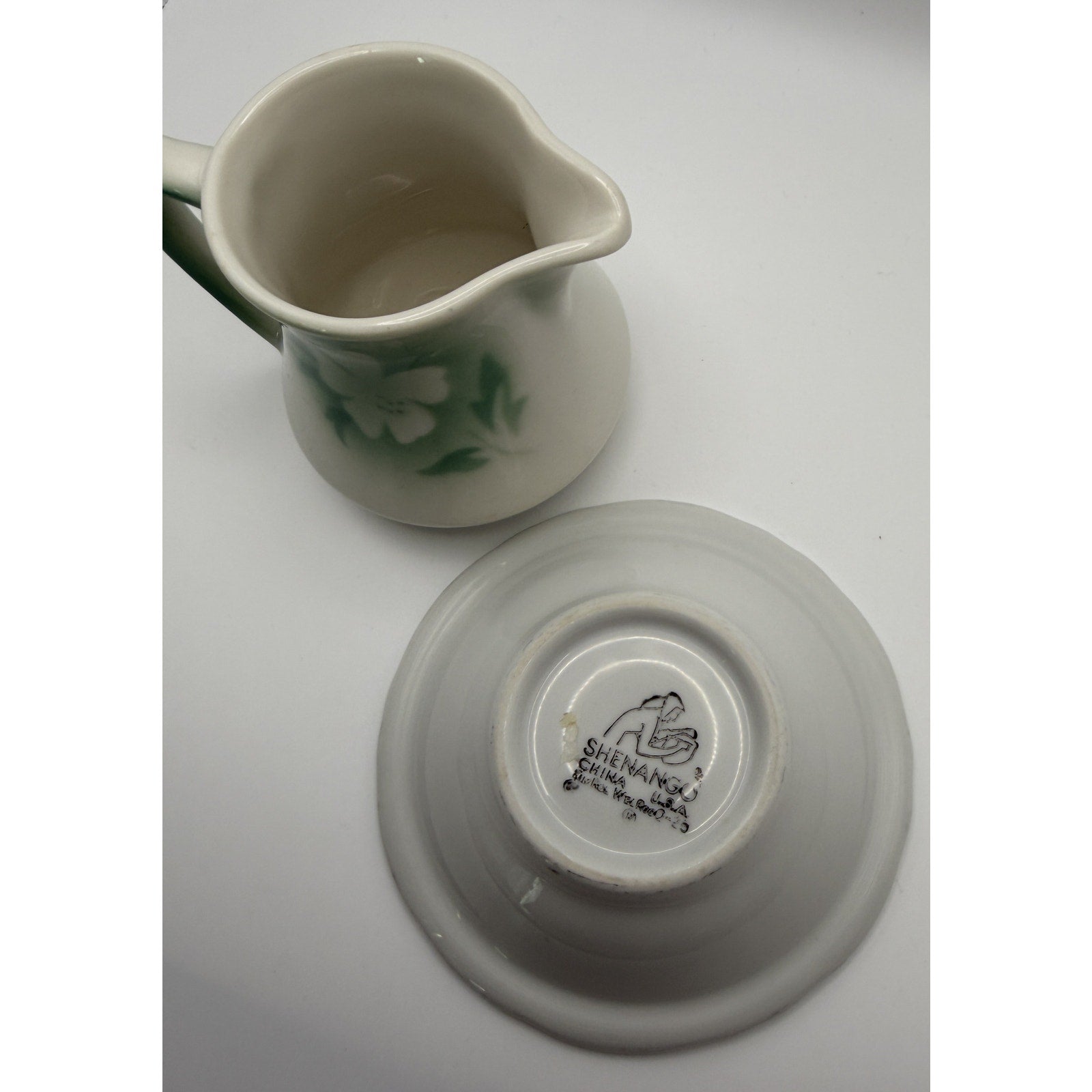 Vintage Syracuse China Millbrook Creamer / Saucer set Green Floral 1940s