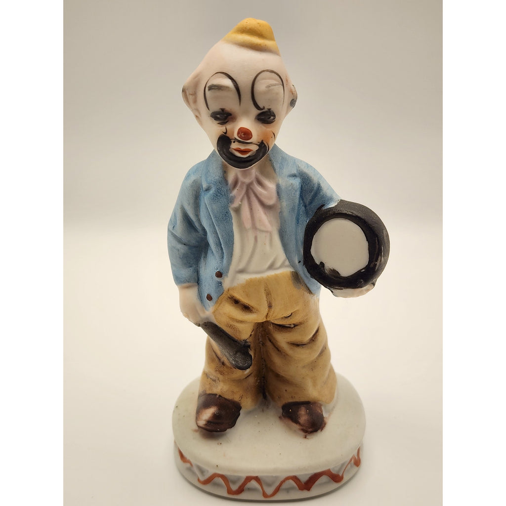 Vintage Porcelain Hobo Clown Figurine Holding a Drum / Stick
