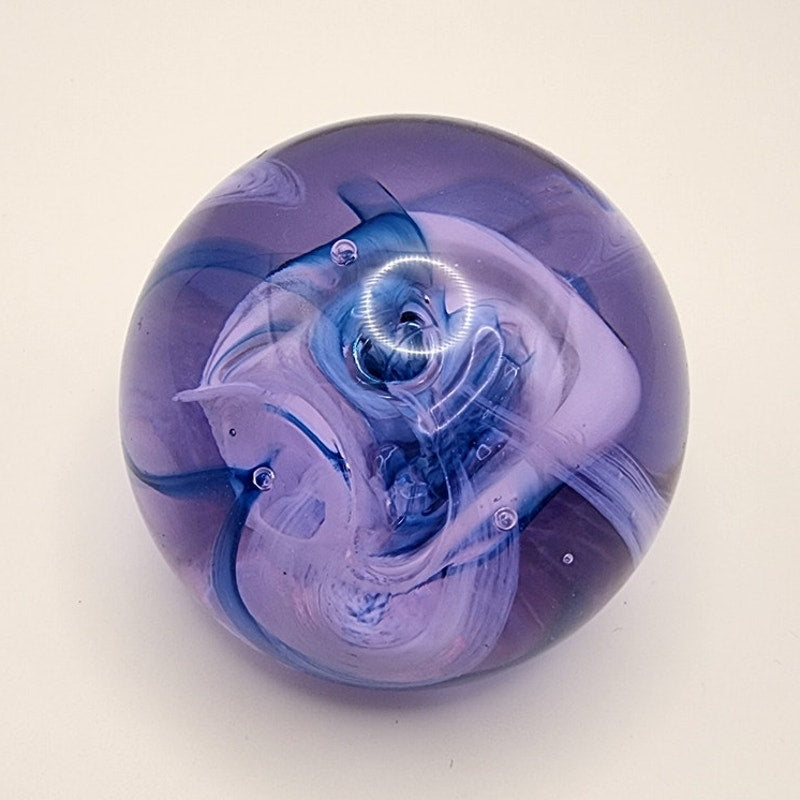 Signed Caithness Glass Mooncrystal Blue / Purple Swirl Paperweight - Scotland