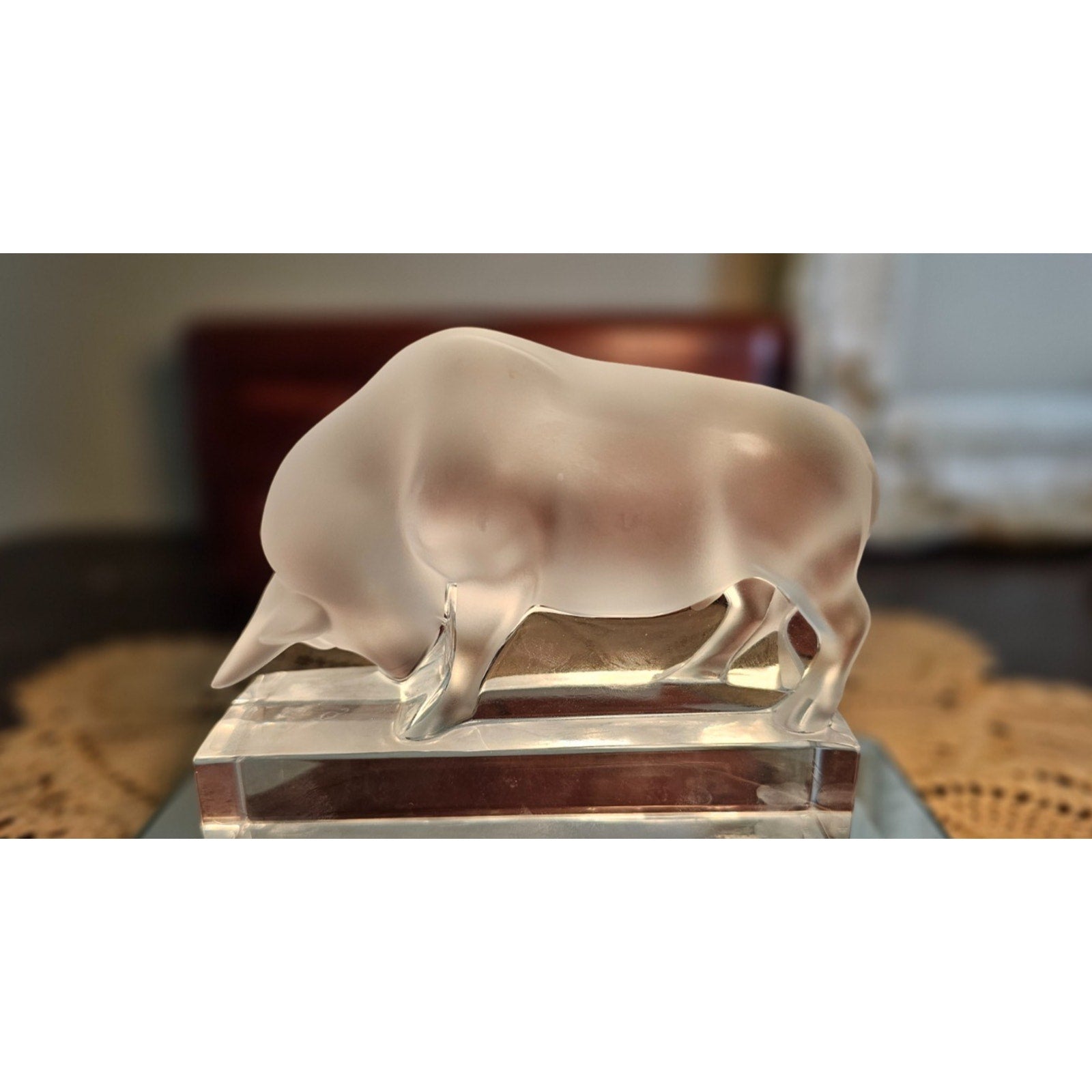 Lalique Crystal Bull Sculpture - French Art Glass Taurus Paperweight Exec Gift