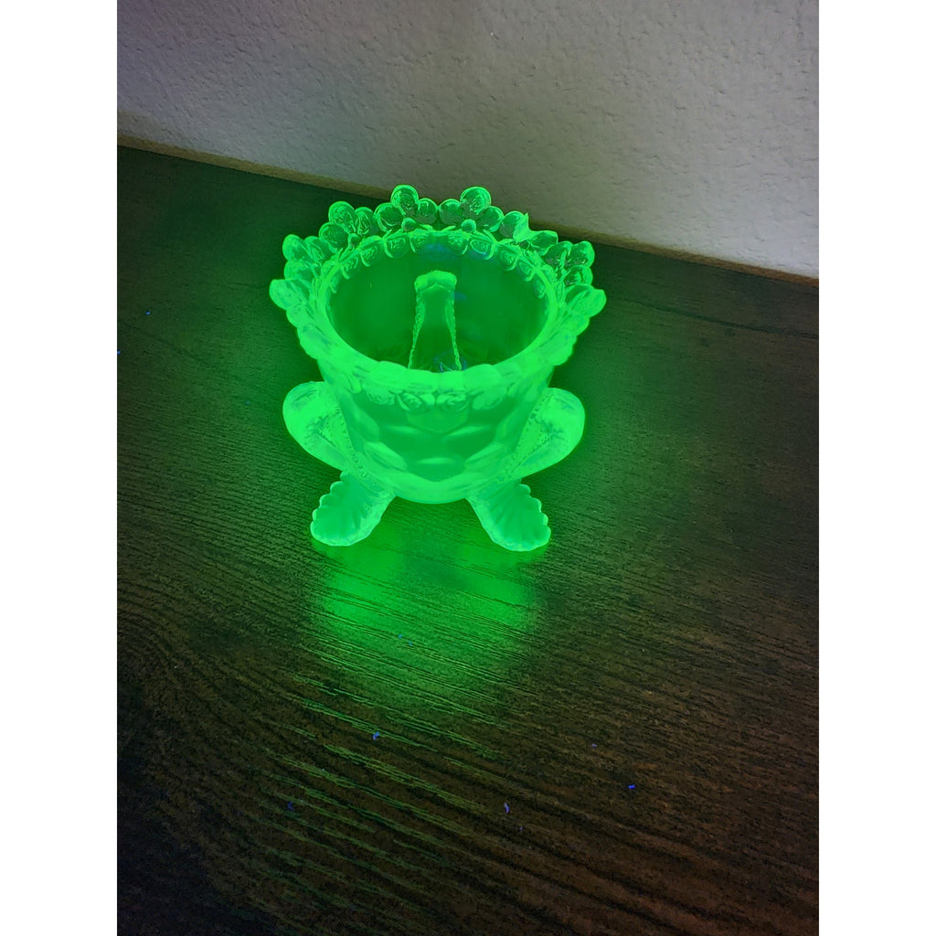 Vintage Boyd Crystal Art Glass Forget Me Not Toothpick Holder - Vaseline Uranium