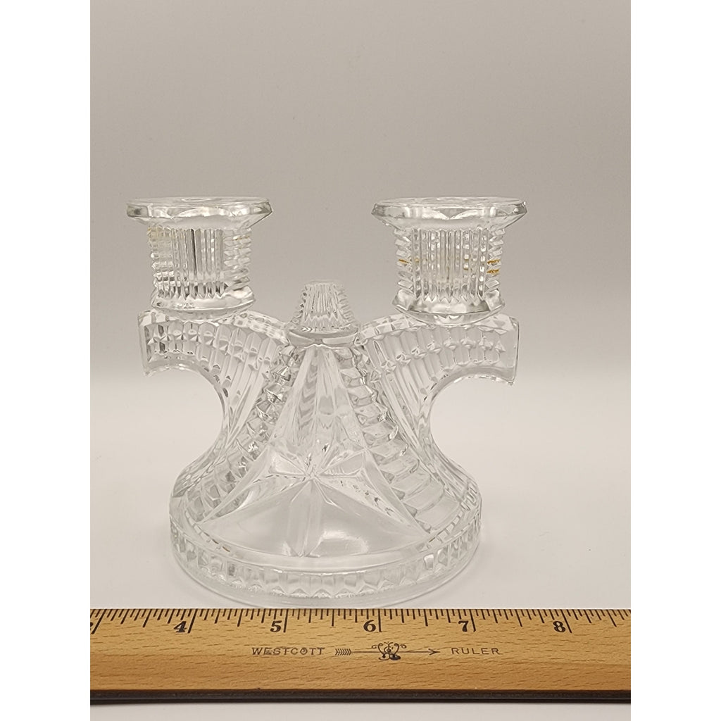 Vintage Federal Glass Wigwam Double Candle Holder Clear Pressed Art Deco 2 Lite