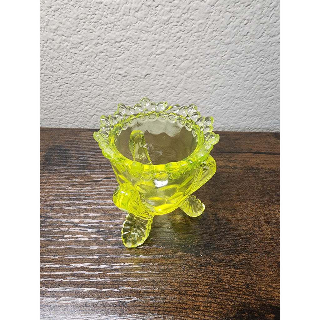 Vintage Boyd Crystal Art Glass Forget Me Not Toothpick Holder - Vaseline Uranium
